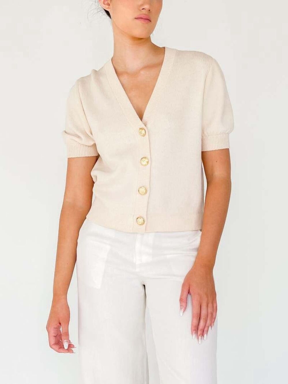Vintage St John Knit Wool Blend Puff Sleeve Old Money Cardigan Gold Button Large